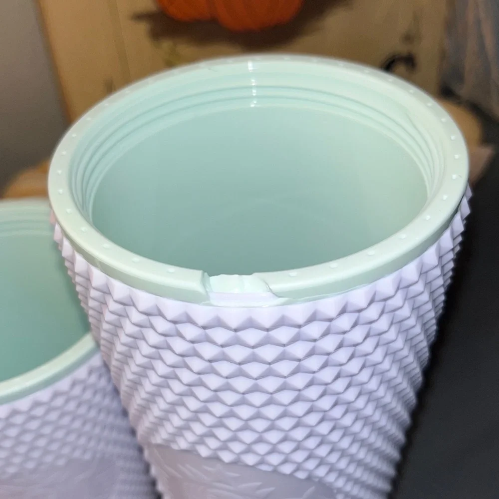 STARBUCKS SPRING 2024 WHITE STUDDED BLING VENTI & GRANDE 24oz / 16oz TUMBLER DUO